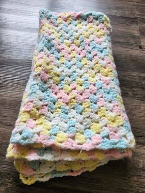 Handmade Crochet Baby Blanket in Pastel Multicolor